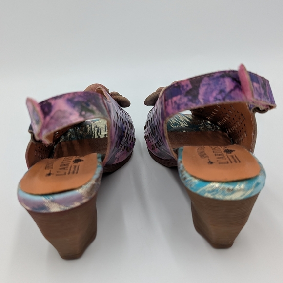 L'artiste Lovella Tidye Floral Sandals 36 Purple Boho Peep Toe Hippie Fairycore - Picture 4 of 12